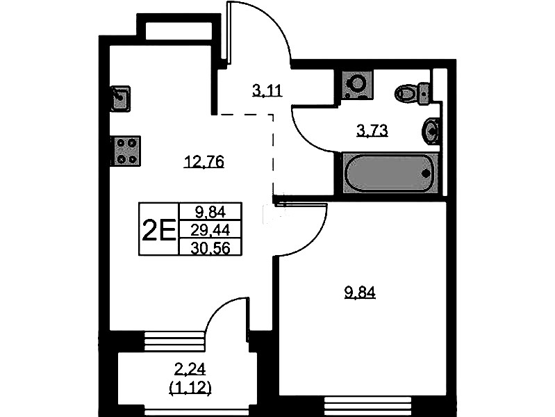 1-комнатная квартира 30.56 м², 7/9 эт., ЖК «GloraX Новоселье»